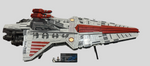 LEGO Venator-Class Republic Attack Cruiser displayed on a black stand with a rectangular base, positioned at a 55° angle.
