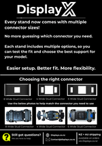 Advertisement for DisplayX stand connectors with text and connector options.