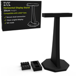 Black horizontal display stand with packaging and LEGO pieces on a white background